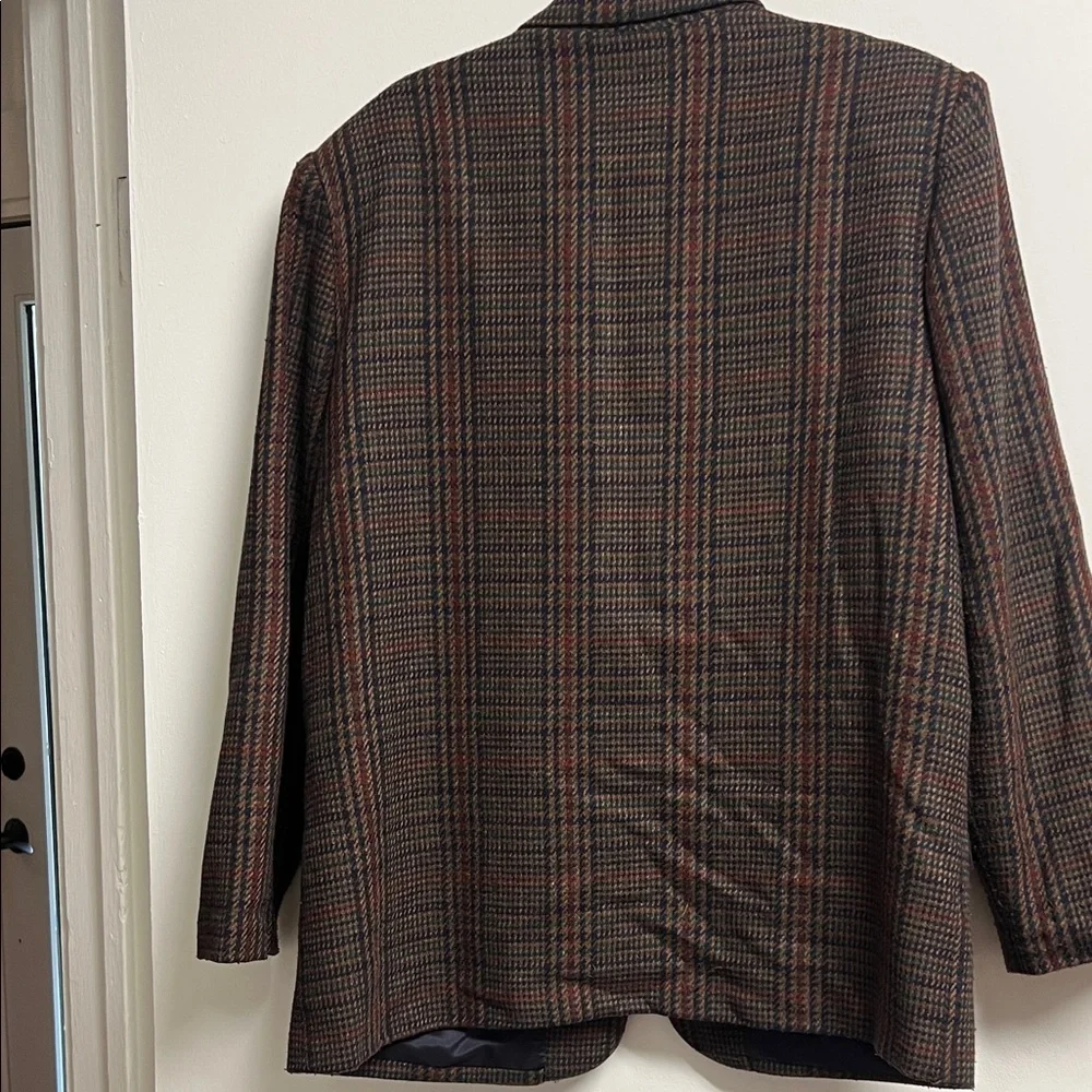 Sag Harbor Brown Navy Burgundy Houndstooth Wool Plaid Blazer XL